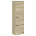 Armoire à chaussures 4 tiroirs rabattables chêne 60x42x204 cm
