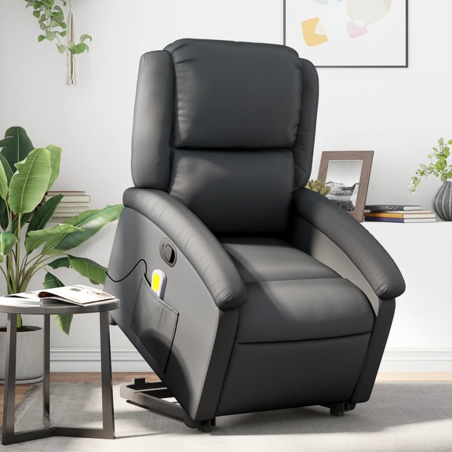 Fauteuil inclinable de massage noir cuir véritable