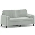 Canapé 2 places avec oreillers gris clair 140 cm velours