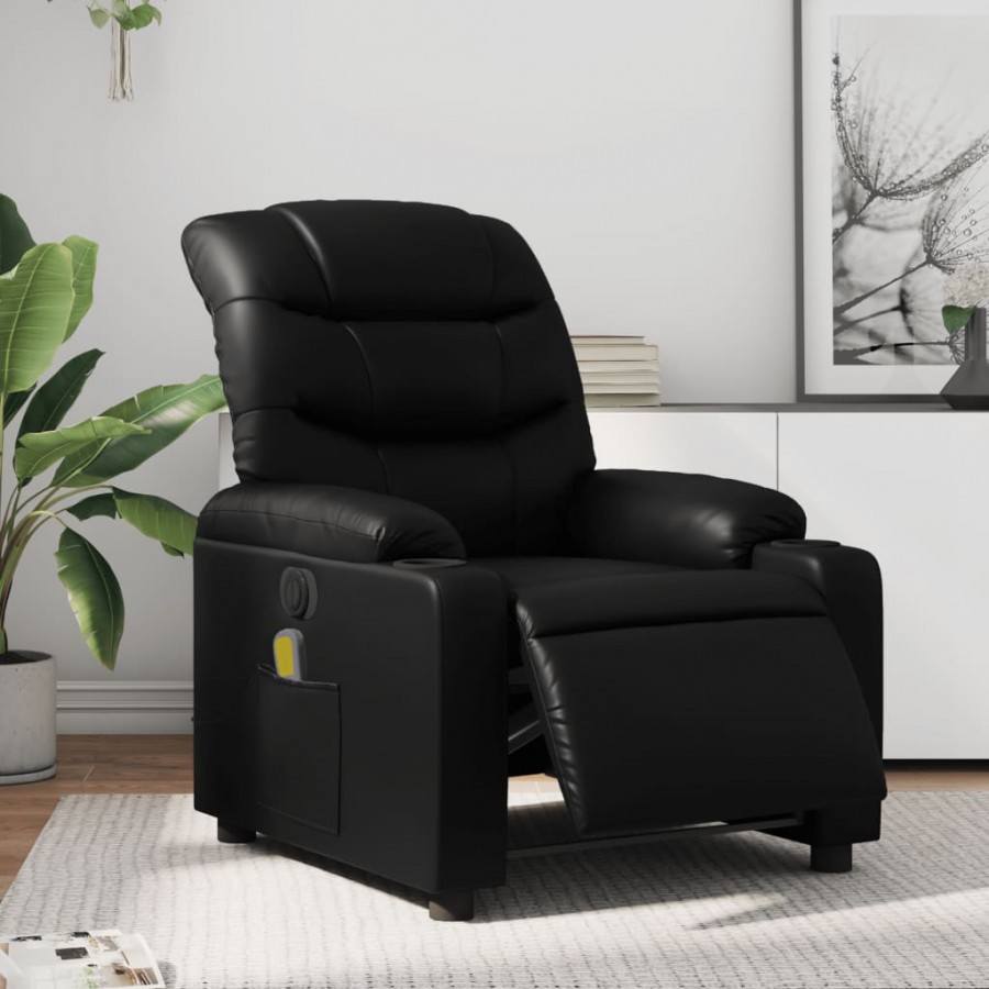 Fauteuil de massage inclinable électrique noir similicuir