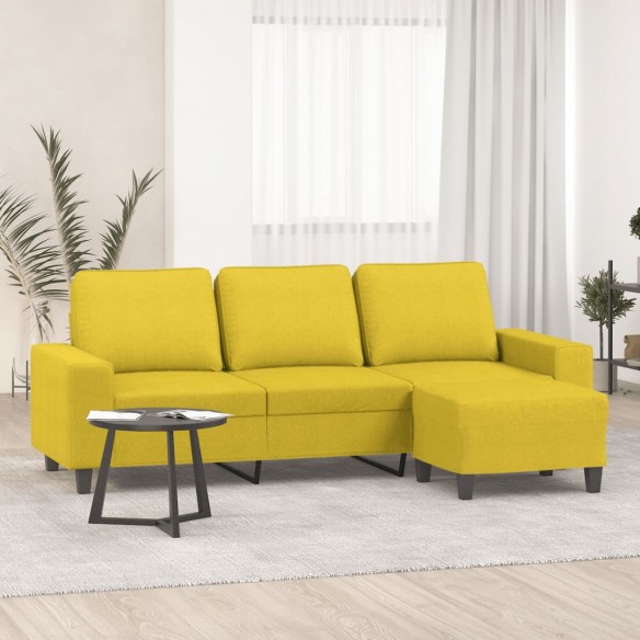 Canapé à 3 places avec repose-pieds Jaune clair 180 cm Tissu