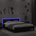 Cadre de lit avec tête de lit et LED noir 150x200 cm