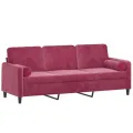 Canapé 3 places avec oreillers bordeaux 180 cm velours