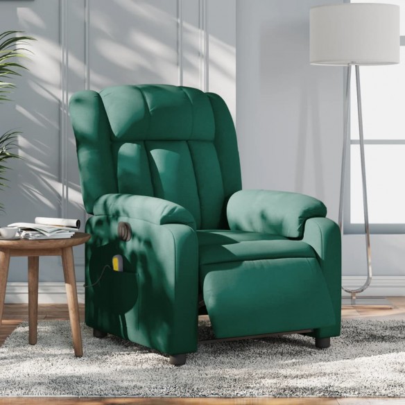 Fauteuil de massage inclinable électrique Vert foncé Tissu