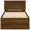 Cadre de lit tête de lit et lumières LED chêne marron 90x200 cm