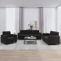 Ensemble de canapés 3 pcs avec coussins noir tissu microfibre