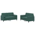 Ensemble de canapés 2 pcs avec coussins vert foncé velours