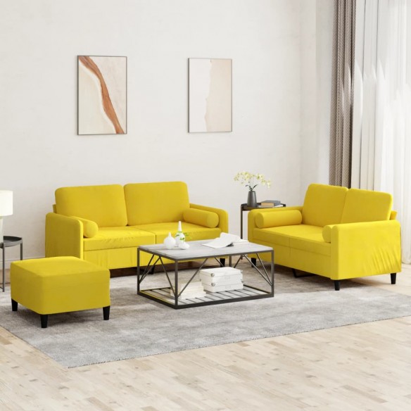 Ensemble de canapés 3 pcs avec coussins jaune velours