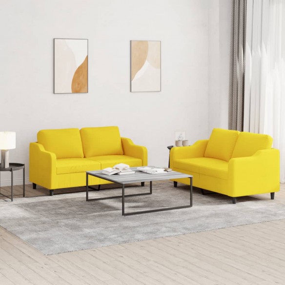 Ensemble de canapés 2 pcs avec coussins Jaune clair Tissu