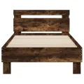 Cadre de lit tête de lit et lumières LED chêne fumé 75x190 cm