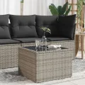 Table de jardin dessus en verre gris 55x55x37 cm résine tressée