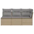 Canapé de jardin avec coussins 3 places beige résine tressée