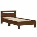 Cadre de lit tête de lit et lumières LED chêne marron 100x200cm