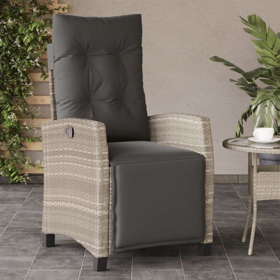 Chaise inclinable de jardin avec repose-pied gris clair rotin