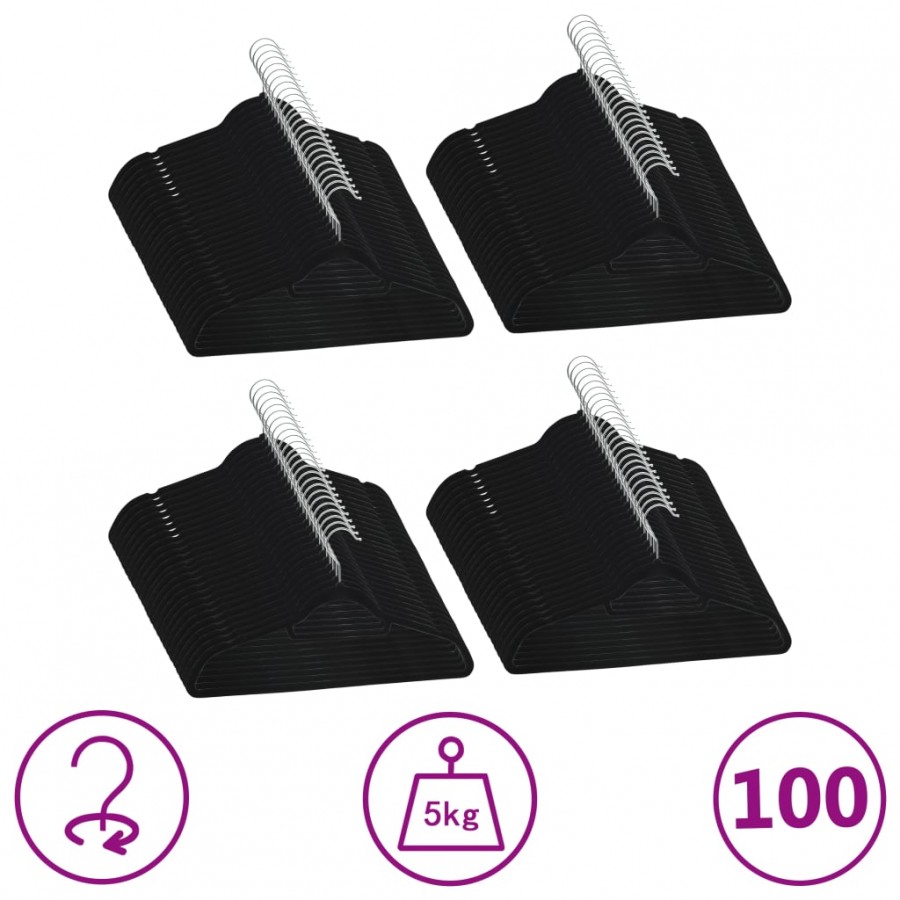 Cintres antidérapants 100 pcs Noir Velours