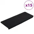 Tapis d'escalier auto-adhésifs 15 pcs 65x24,5x3,5 cm Noir