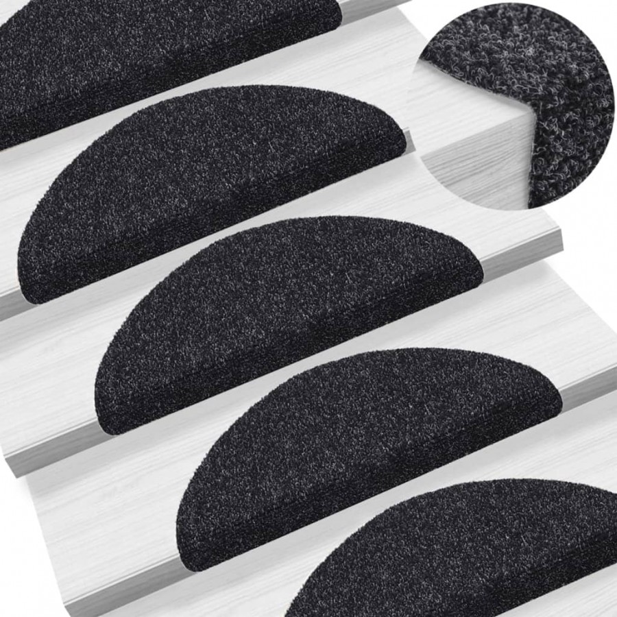 Tapis d'escalier auto-adhésif Poinçon aiguilleté 15 pcs Noir