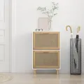 Armoire à chaussures Blanc 52x25x80 cm Bois d'ingénierie/rotin