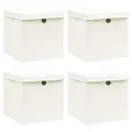 Boîtes de rangement avec couvercles 4pcs Blanc 32x32x32cm Tissu