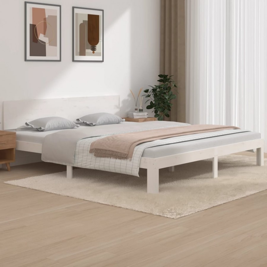 Cadre de lit blanc bois massif 180x200 cm super king