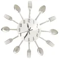 Horloge murale et cuillère et fourchette Argenté 31cm Aluminium