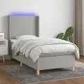 cadre de lit matelas LED Gris clair 100x200 cm Tissu