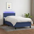 cadre de lit avec matelas et LED Bleu 90x190cm Tissu