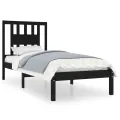 Cadre de lit Noir Bois massif 75x190 cm Petit simple