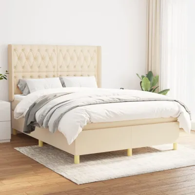 cadre de lit avec matelas Crème 140x190 cm Tissu