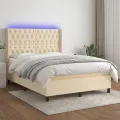 cadre de lit matelas et LED Crème 140x200 cm Tissu