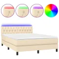 cadre de lit avec matelas LED Crème 140x200 cm Tissu