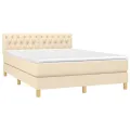 cadre de lit avec matelas Crème 140x200 cm Tissu