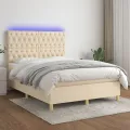 cadre de lit et matelas et LED Crème 140x190cm Tissu