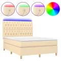 cadre de lit et matelas et LED Crème 140x190cm Tissu