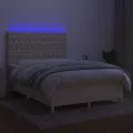 cadre de lit et matelas et LED Crème 140x190cm Tissu