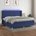 cadre de lit matelas et LED Bleu 200x200 cm Tissu
