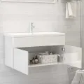 Armoire d'évier Blanc brillant 90x38,5x46 cm Aggloméré