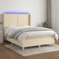 cadre de lit matelas et LED Crème 140x190 cm Tissu