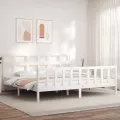 Cadre de lit avec tête de lit blanc Super King bois massif