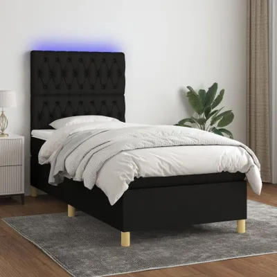 cadre de lit et matelas et LED Noir 100x200 cm Tissu