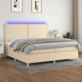 cadre de lit et matelas et LED Crème 200x200cm Tissu
