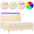 cadre de lit et matelas et LED Crème 200x200cm Tissu