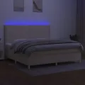 cadre de lit et matelas et LED Crème 200x200cm Tissu
