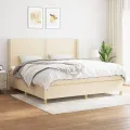 cadre de lit avec matelas Crème 200x200 cm Tissu