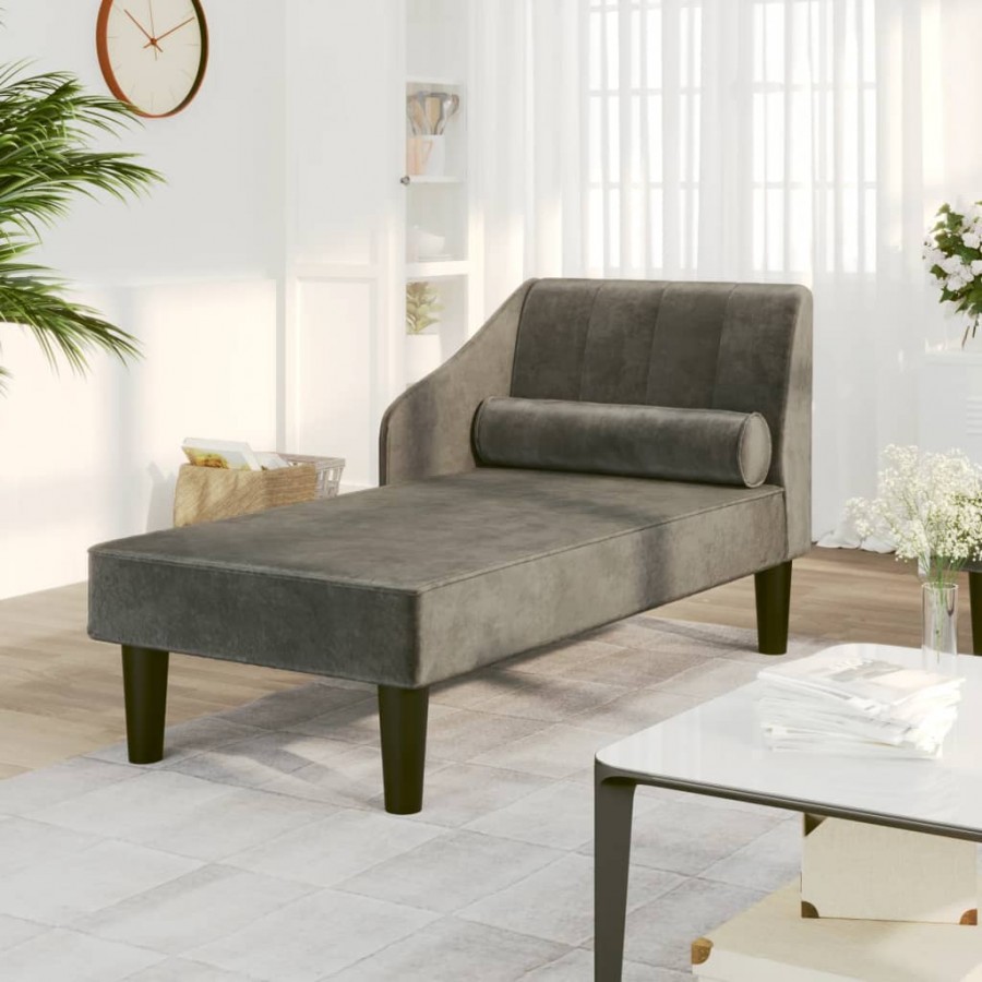 Chaise longue avec traversin gris foncé velours