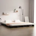Lit de palette noir 120x190 cm Bois pin massif Petit Double