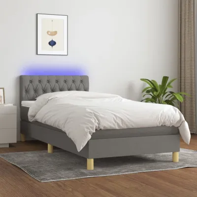 cadre de lit avec matelas et LED Gris foncé 90x200cm