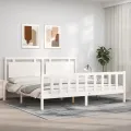 Cadre de lit avec tête de lit blanc 200x200 cm bois massif