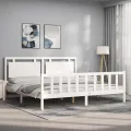 Cadre de lit avec tête de lit blanc 200x200 cm bois massif