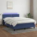 cadre de lit avec matelas LED Bleu 140x190 cm Tissu